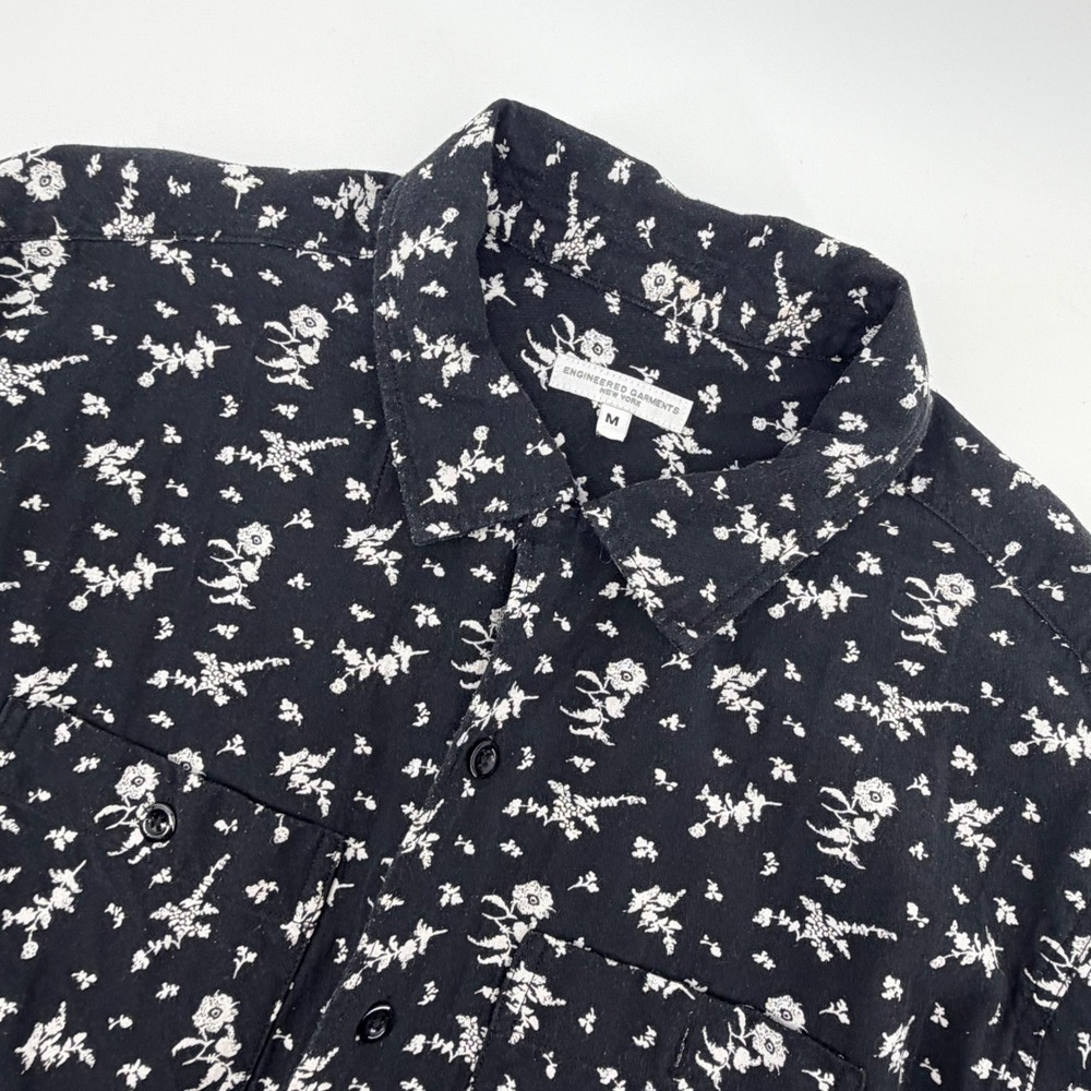 Engineered Garments Floral Work Shirt Size M Black Cotton Blend Made in USA Mens